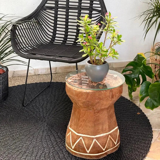Indian Coffee Table / stool  With Glass Top - IrregularLines