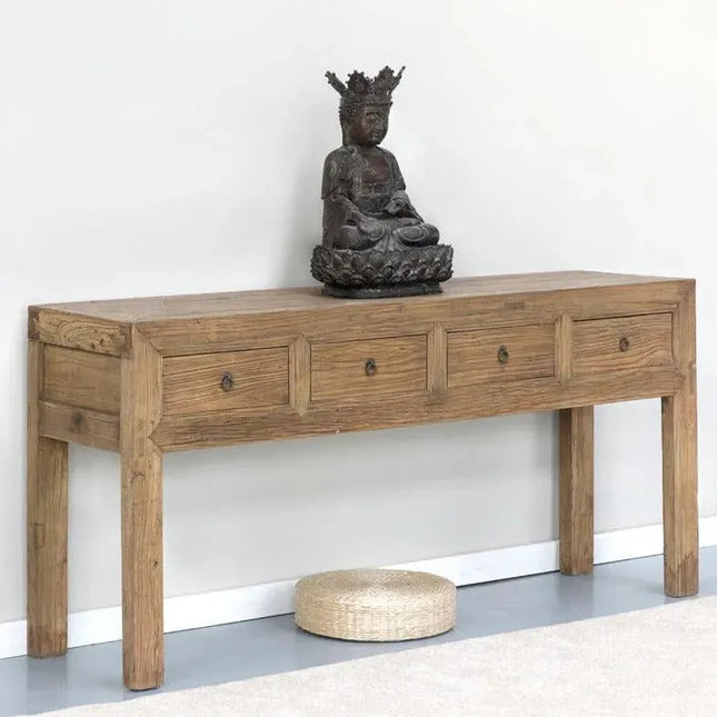 Rustic Elm Wood Four Drawers Console Table Rush - IrregularLines