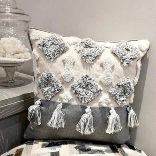Boho Santorini Tassel Square Cushion Cover - IrregularLines