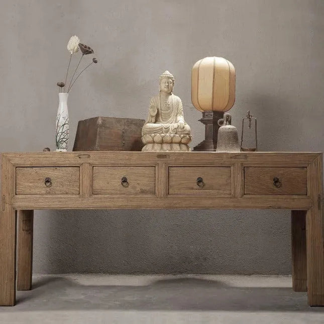 Rustic Elm Wood Four Drawers Console Table Rush - IrregularLines