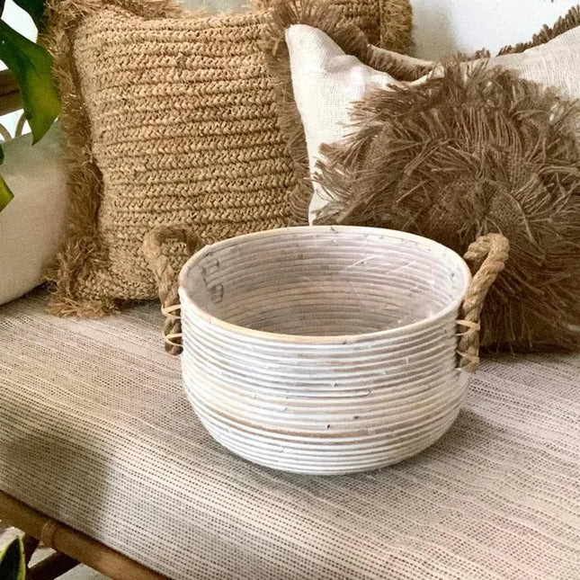 Keke Round Basket With Handle White - IrregularLines