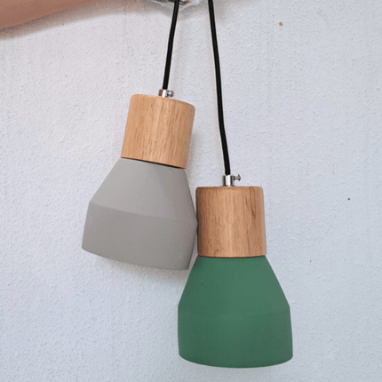 Cement And Wood Pendant Lamp Green - IrregularLines