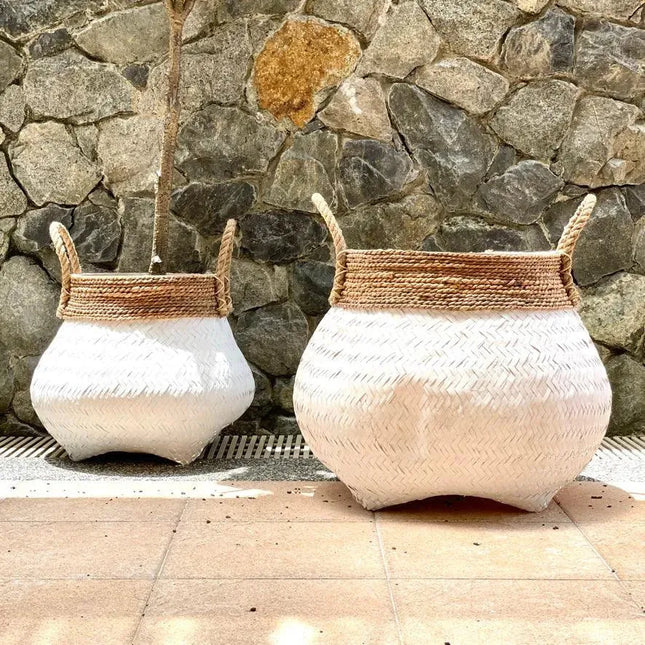 Kuno Bamboo and Banana Bark Round Basket - IrregularLines