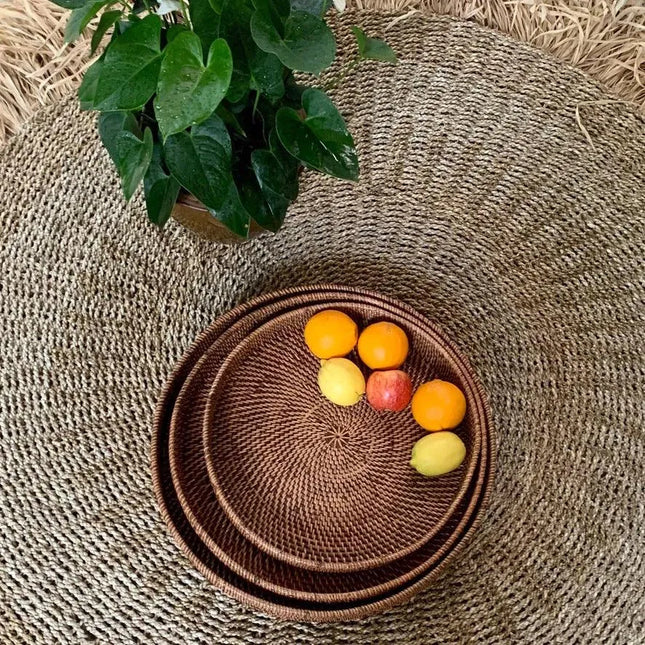 Wicker Round Tray Brown - IrregularLines