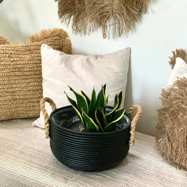 Keke Round Basket With Handle Black - IrregularLines