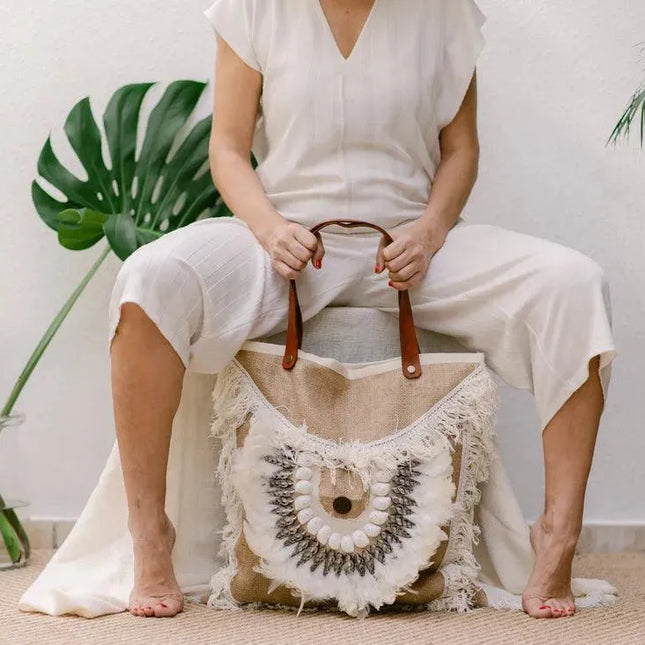 Jute Square Handbag - IrregularLines
