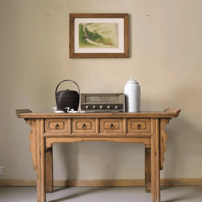 Rustic Elm Wood Chinese Inspired Four Drawers Console Table Amy - IrregularLines