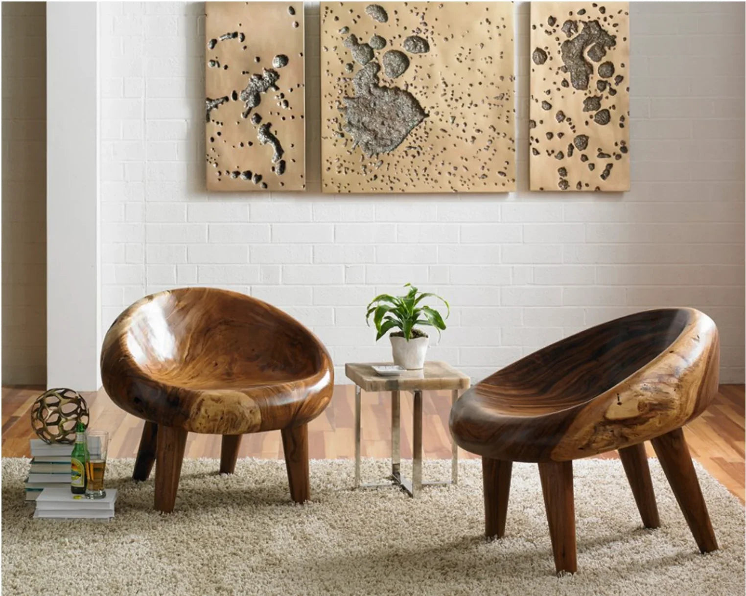 A pair of complementary chairs can define a lounge or guest-room seating area.