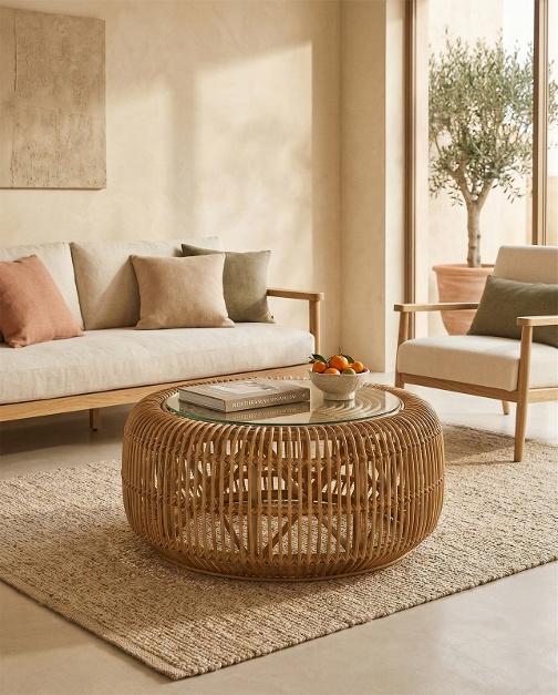 A round table also contrasts beautifully with a straight-lined sofa.