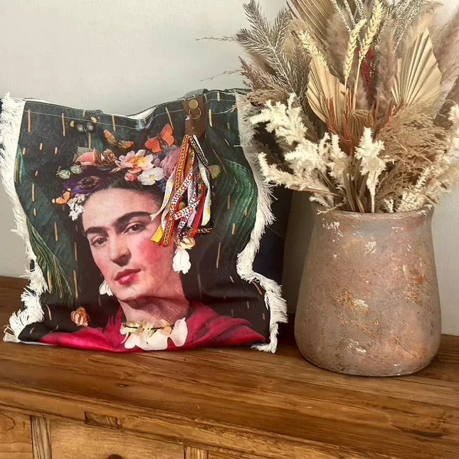 canvas tote bag for women
frida kahlo inspired tote
reusable shopping tote
eco friendly tote bag
printed tote bag
artistic tote bag
frida kahlo bag
frida kahlo tote bag