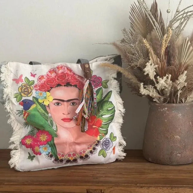 canvas tote bag for women
frida kahlo inspired tote
reusable shopping tote
eco friendly tote bag
printed tote bag
artistic tote bag
frida kahlo bag
frida kahlo tote bag