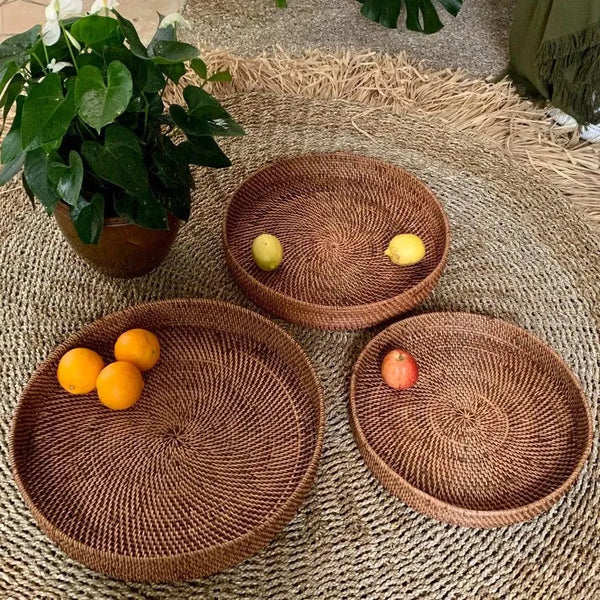 Wicker Round Tray Brown - IrregularLines