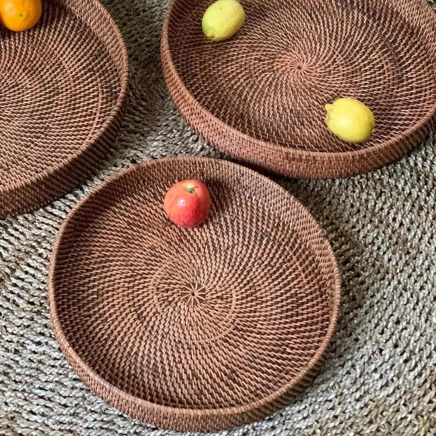 Wicker Round Tray Brown - IrregularLines