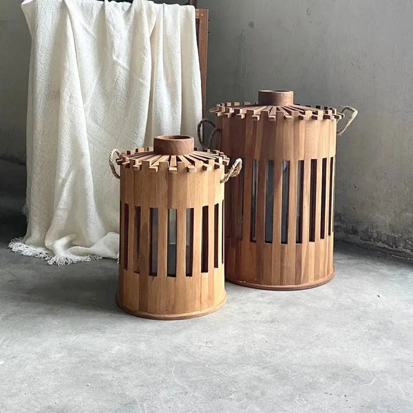 Rania Round Teak Lantern - IrregularLines