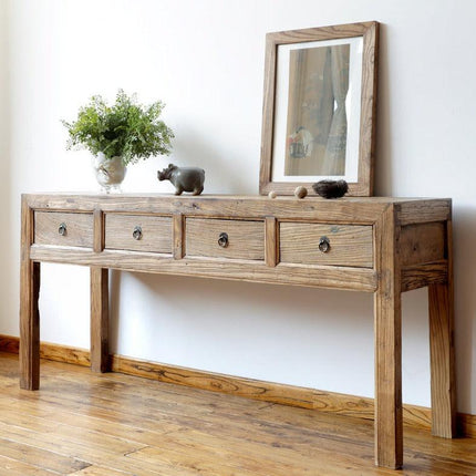 Rustic Elm Wood Four Drawers Console Table Rush - IrregularLines