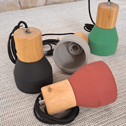 Cement And Wood Pendant Lamp Red - IrregularLines