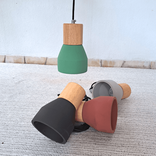 Cement And Wood Pendant Lamp Green - IrregularLines