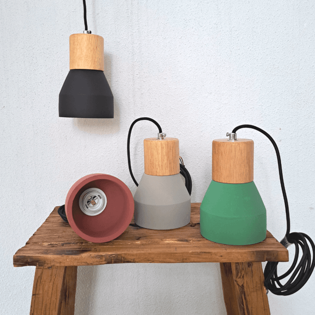 Cement And Wood Pendant Lamp Black - IrregularLines