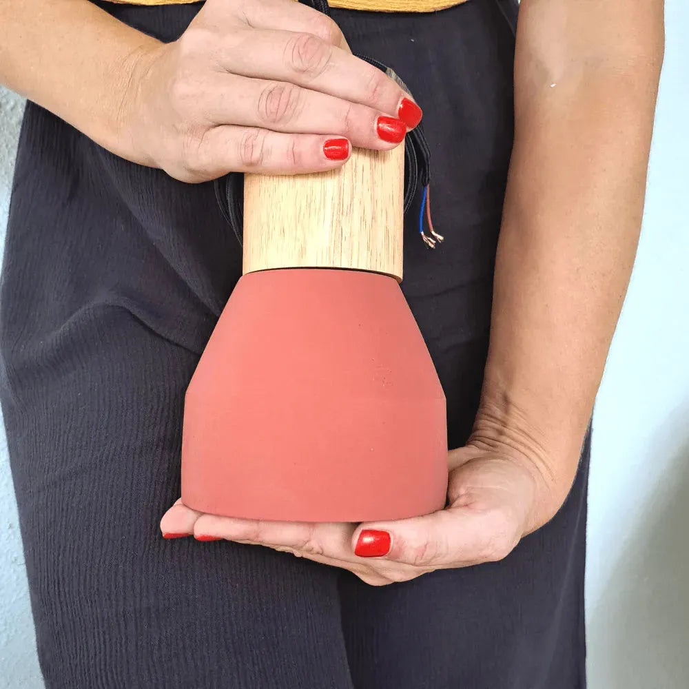 Cement And Wood Pendant Lamp Red - IrregularLines