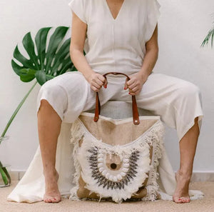 Jute Square Handbag - IrregularLines