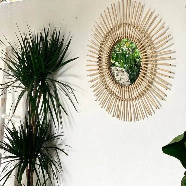 rattan wall mirror
urchin design mirror
boho wall decor mirror
natural rattan home decor
decorative wall mirror
unique mirror design
home decor singapore
handmade rattan mirror
coastal style wall mirror
wall mirror singapore