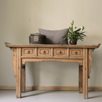 Rustic Elm Wood Chinese Inspired Four Drawers Console Table Amy - IrregularLines