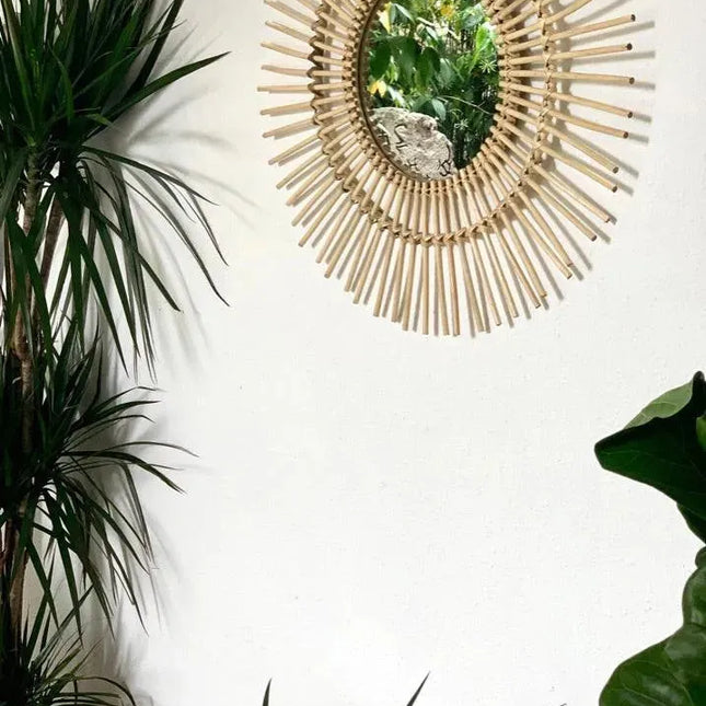 rattan wall mirror
urchin design mirror
boho wall decor mirror
natural rattan home decor
decorative wall mirror
unique mirror design
home decor singapore
handmade rattan mirror
coastal style wall mirror
wall mirror singapore